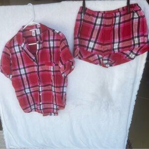 Victoria’s Secret Plaid Pajama Set – Button-Up Top & Shorts (M)